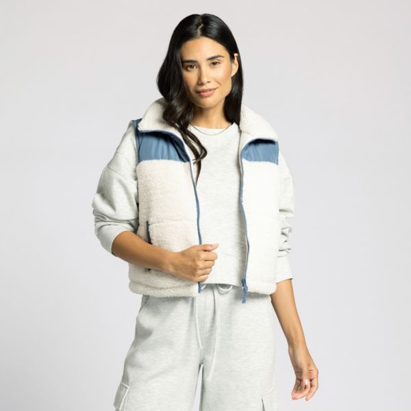 

Женский жилет с отделкой из шерпы Thread & Supply, цвет cream slate blue combo