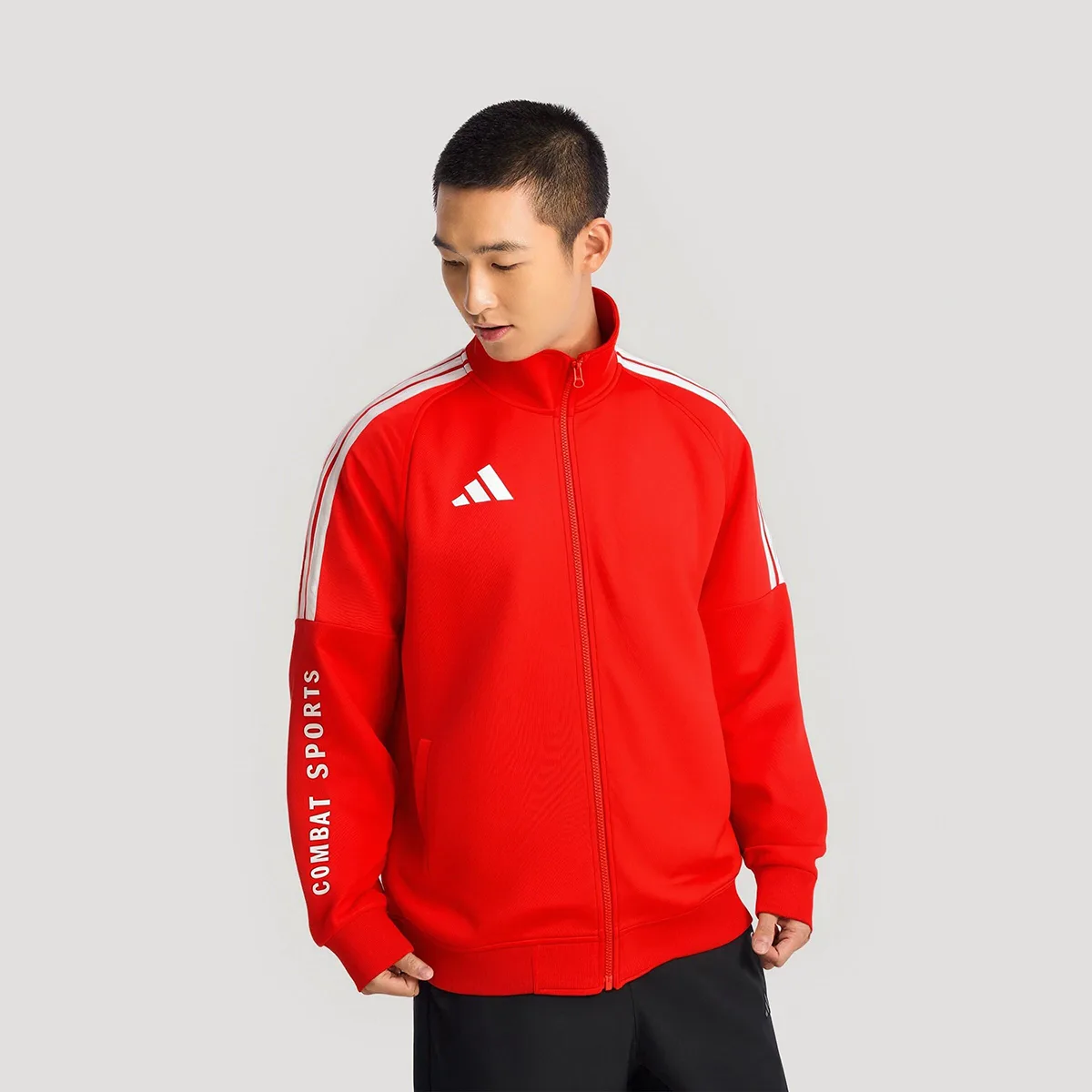 Adidas Куртка с воротником-стойкой унисекс красная — фото 4