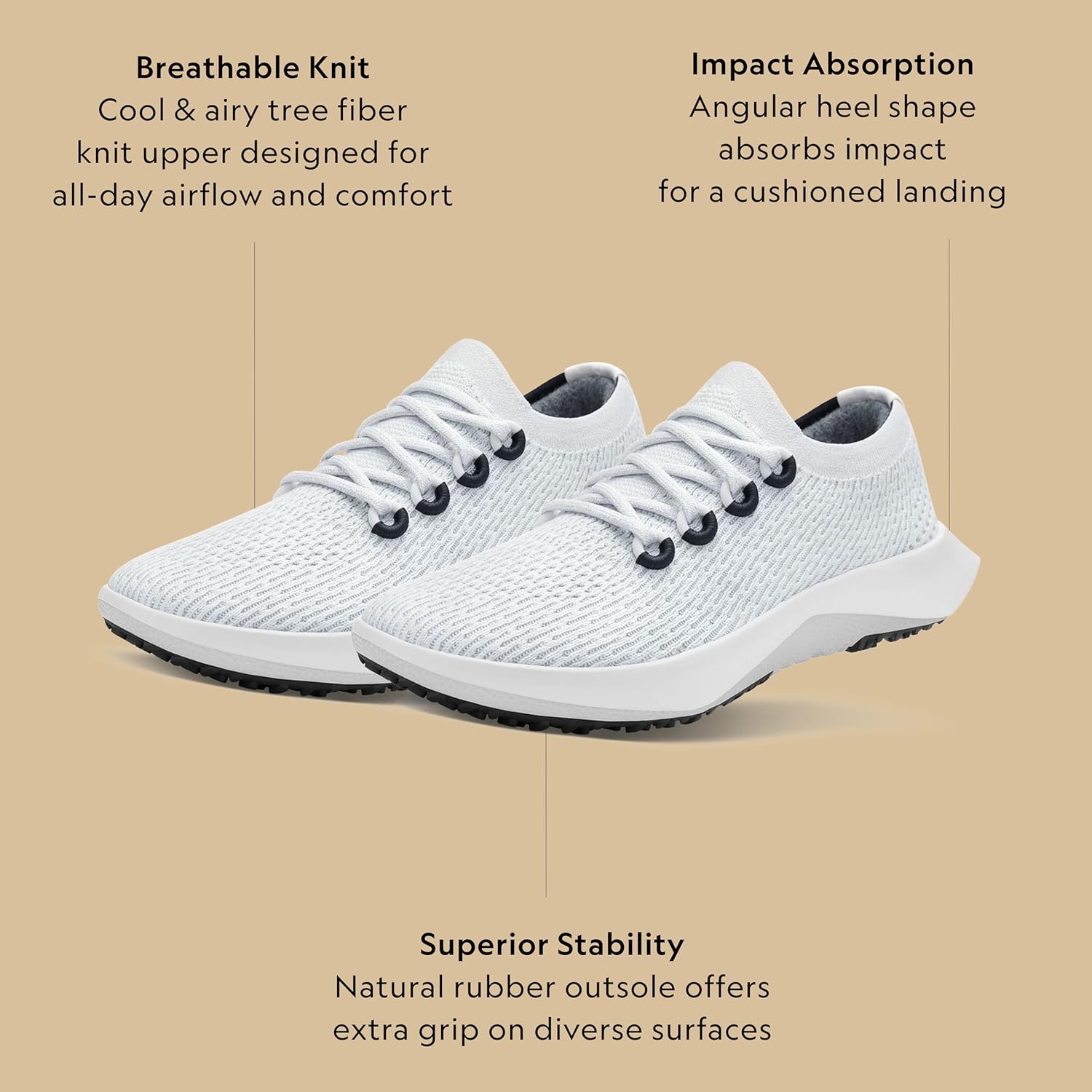 Мужские кроссовки Allbirds Tree Dasher 2 для активного бега и ходьбы, Blizzard (Blizzard Sole) — фото 3
