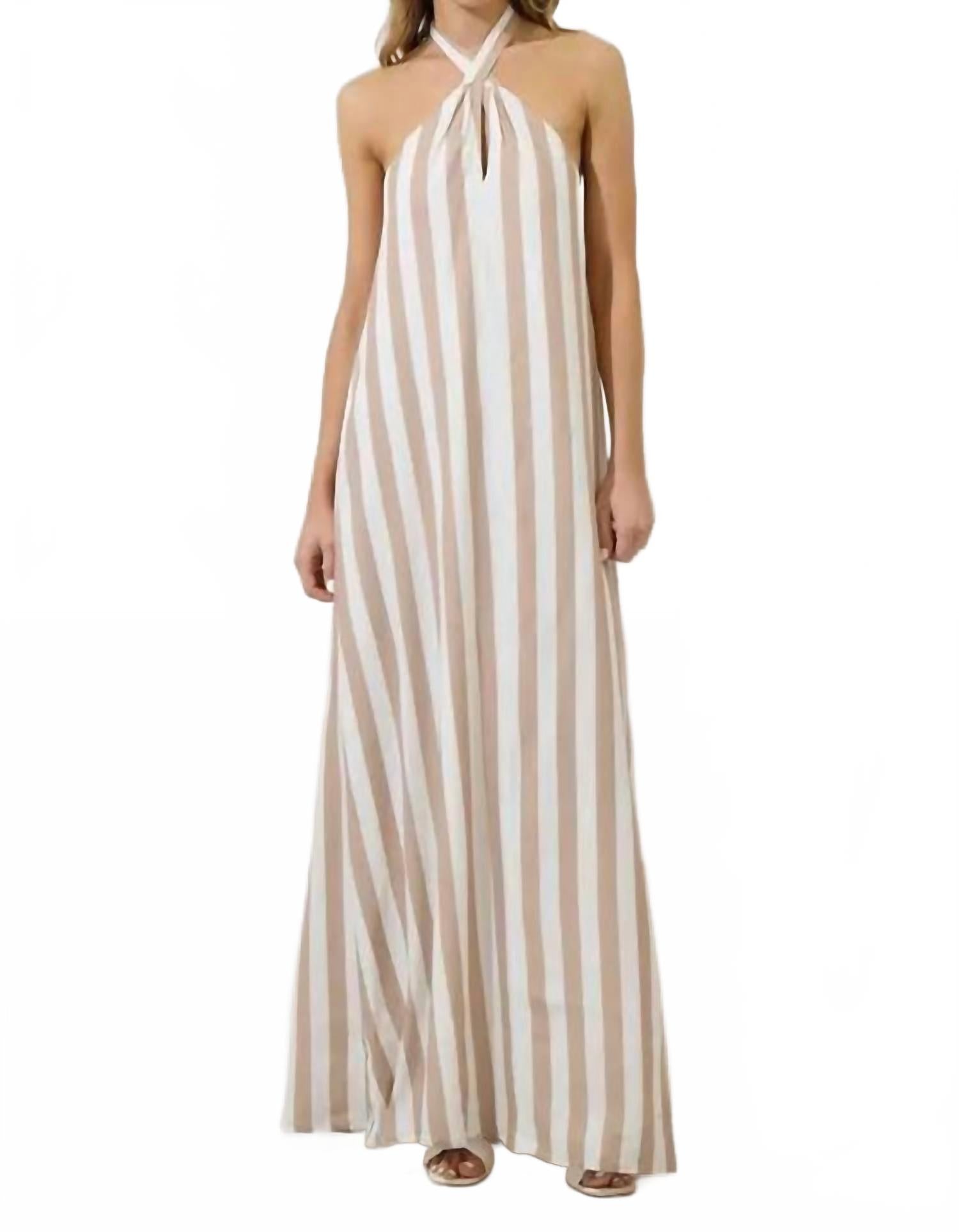 

SUGARLIPS Полосатое длинное платье Vivienne бежевого цвета
