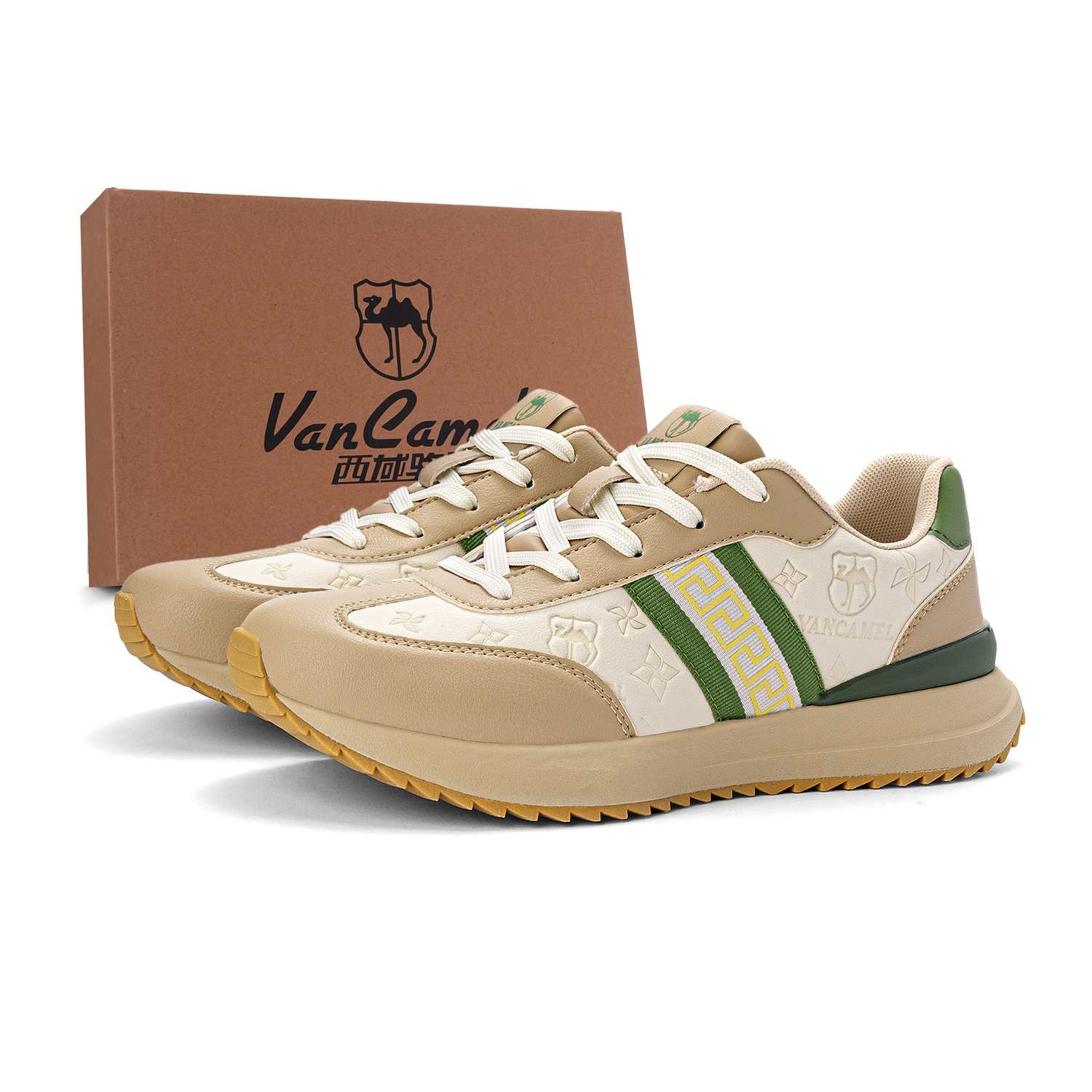 

VanCamel Антискользящие и износостойкие повседневные низкие кроссовки для увеличения роста унисекс бежево-коричневые, цвет Beige Coffee-Box