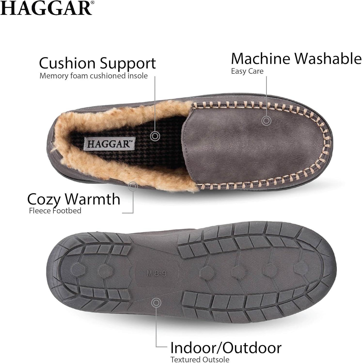 Мужские домашние тапочки Haggar Venetian Slipper для дома и улицы с комфортом из пены с эффектом памяти, серый — фото 3