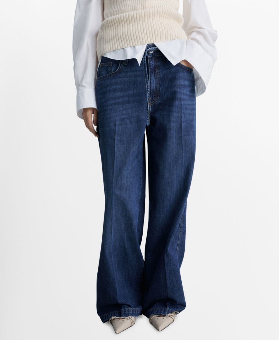 

Женские джинсы с поясом и широкими штанинами MANGO, Dark Blue