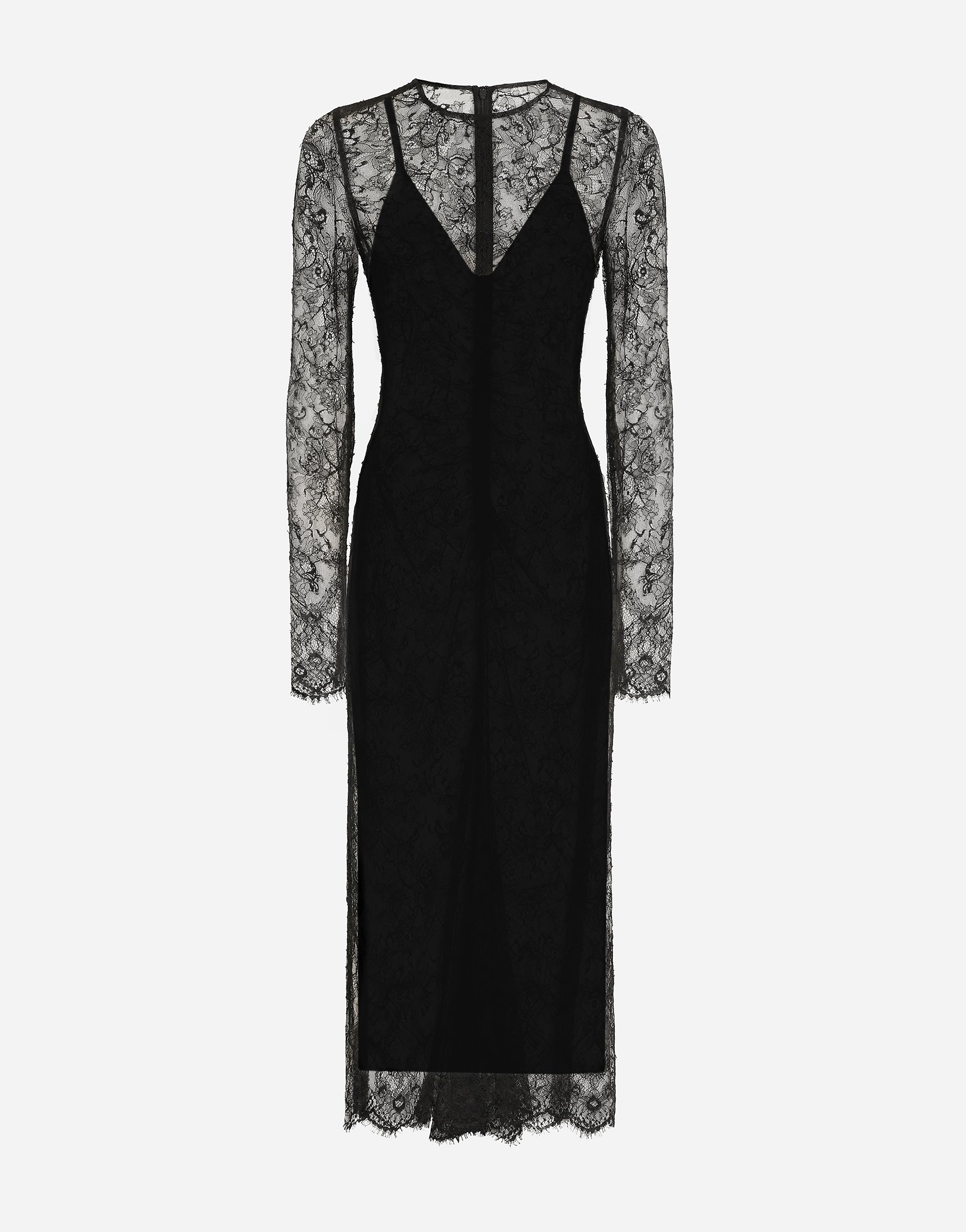 Платье миди из шантильи с фил купе Dolce & Gabbana, черный