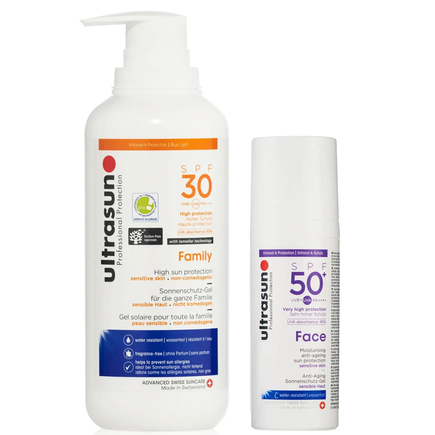 Семейный набор: солнцезащитный крем SPF 30 400 мл и солнцезащитный крем для лица SPF 50+ 50 мл Ultrasun