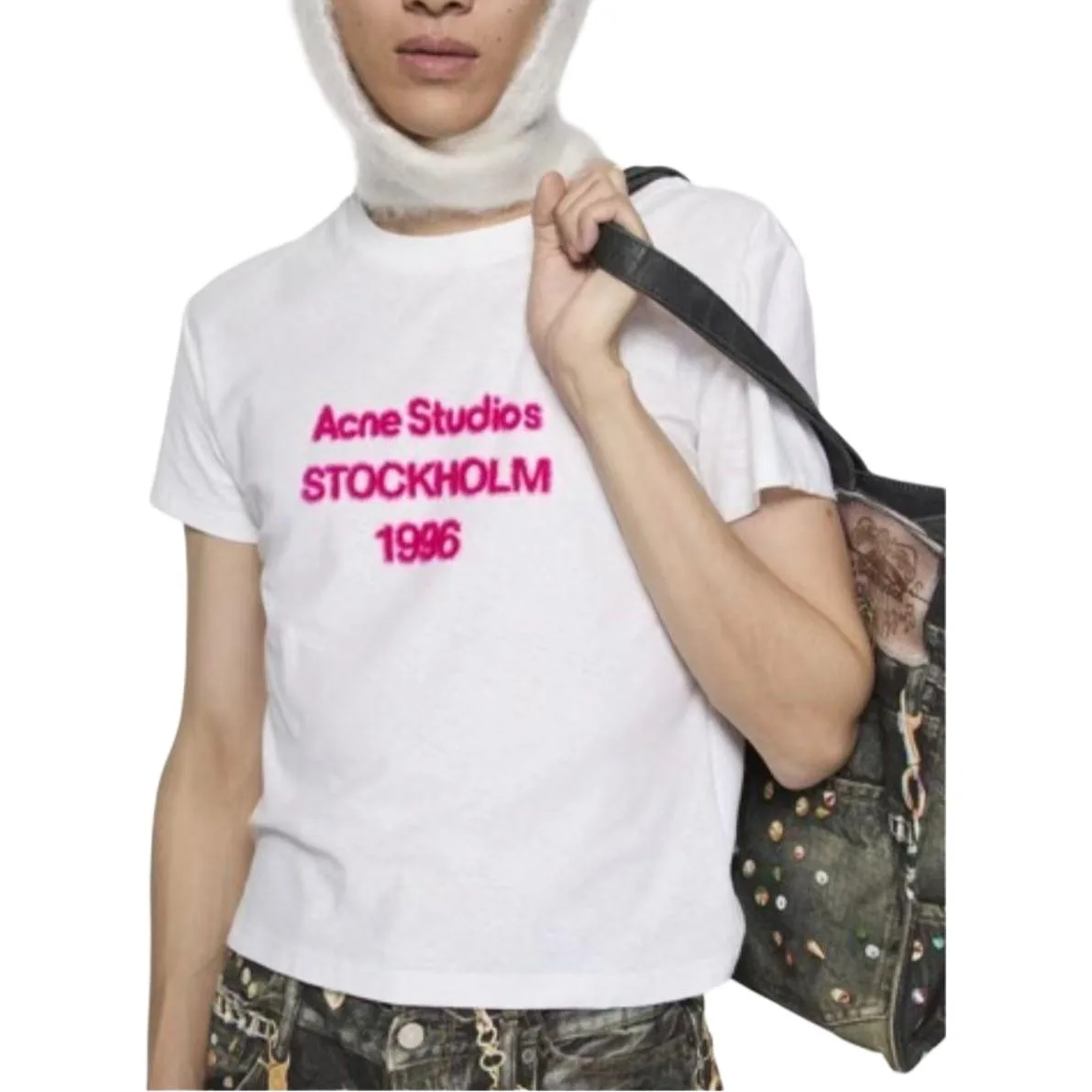 Футболка с принтом Acne Studios, экрю — фото 4