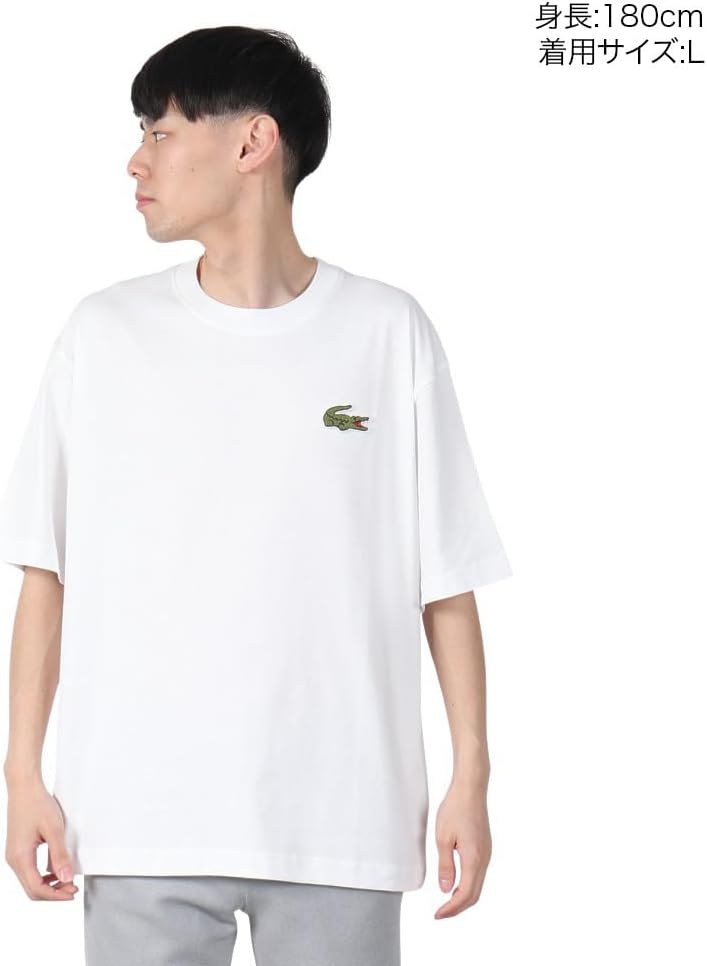 Футболка Lacoste свободного кроя с логотипом крокодила, хлопок, белый — фото 2