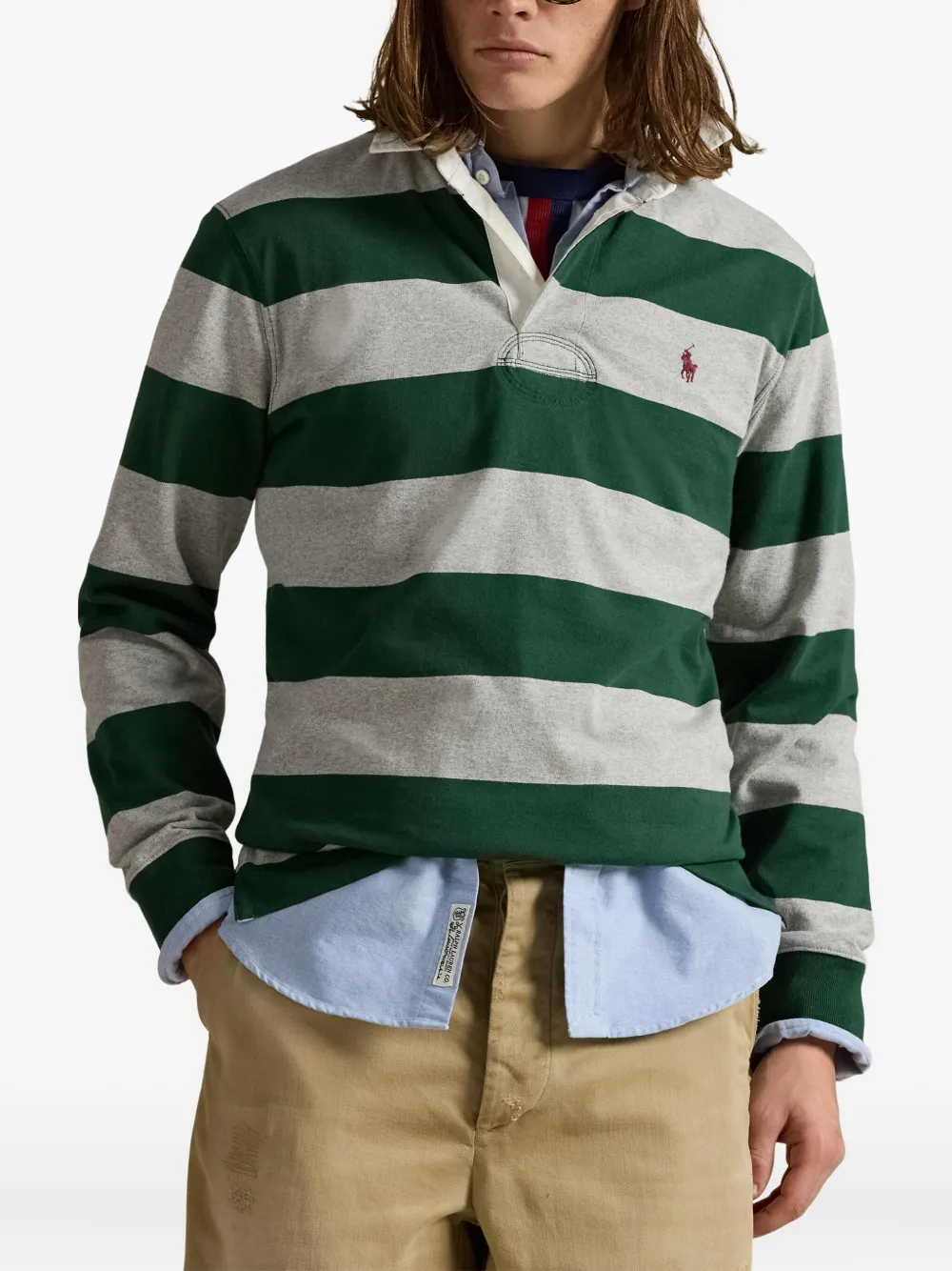 Полосатая рубашка поло с длинными рукавами POLO RALPH LAUREN, зеленый — фото 3