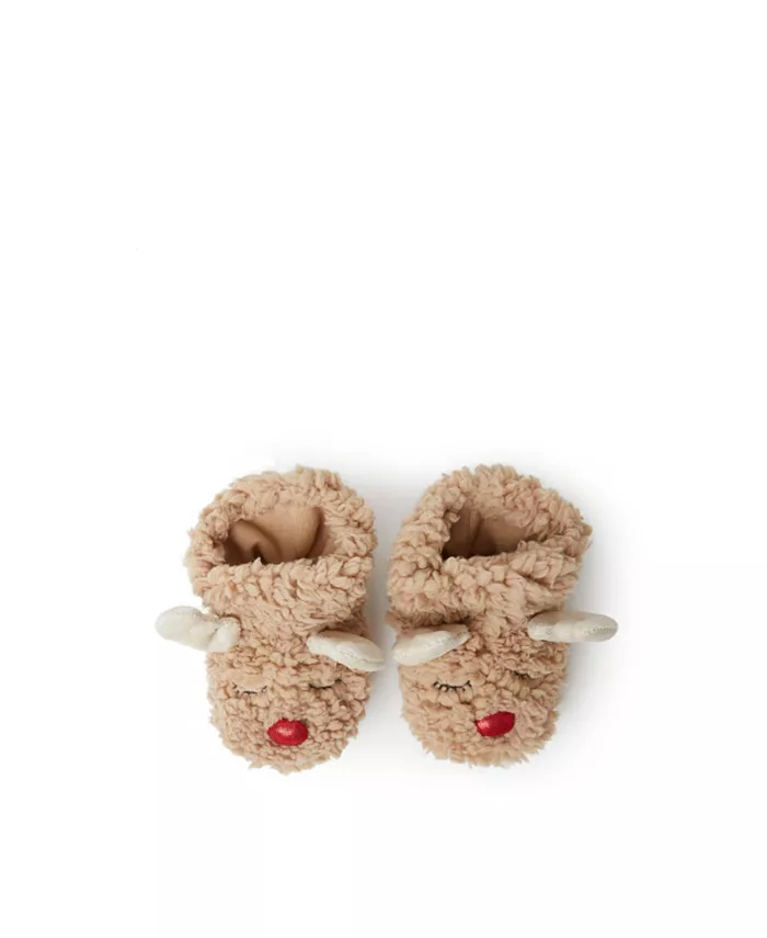 

Детские пинетки-тапочки Baby Harley Holiday Christmas с оленями Dearfoams, загар/бежевый