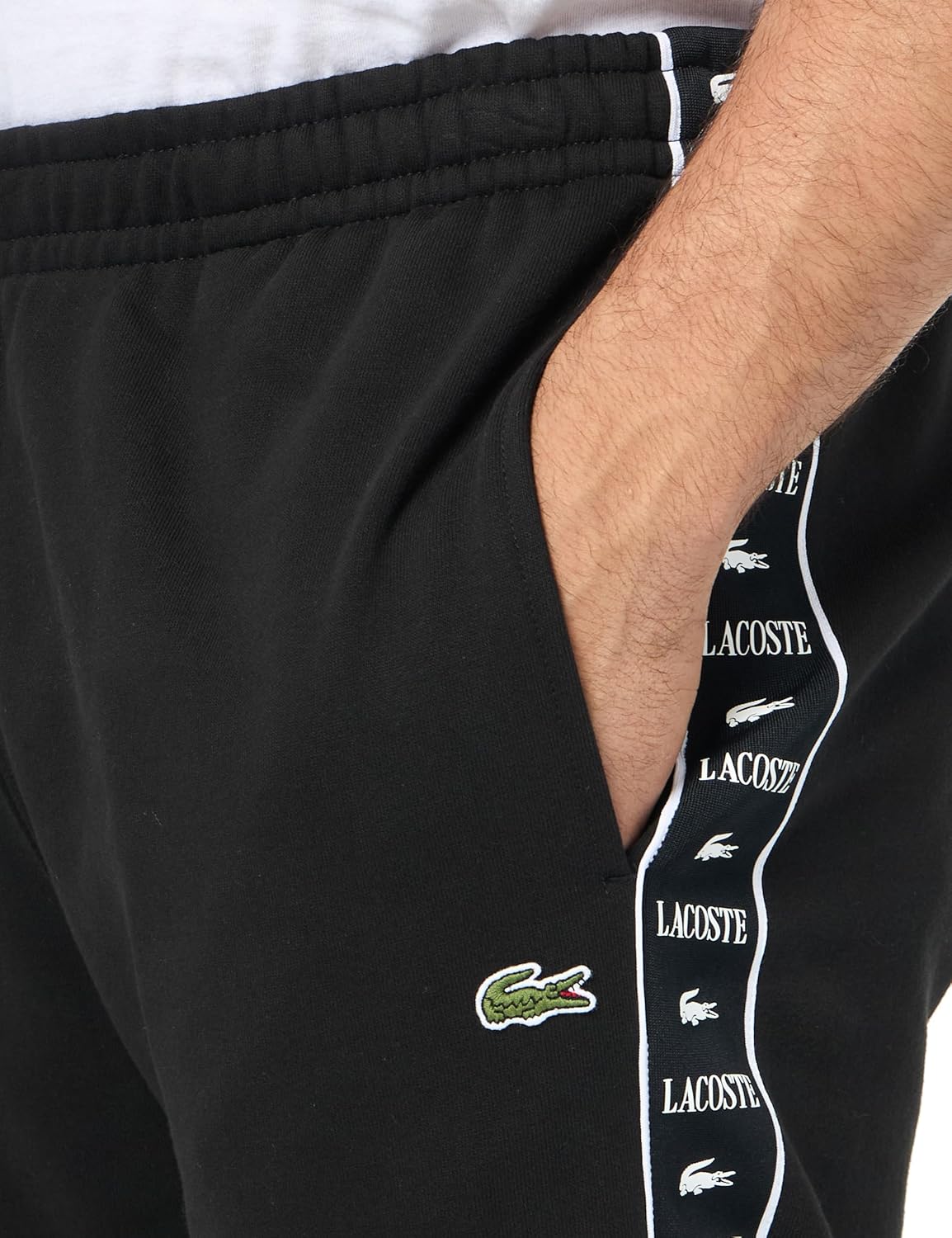 Спортивные брюки Lacoste мужские, суженные, с отделкой по бокам, Black — фото 2