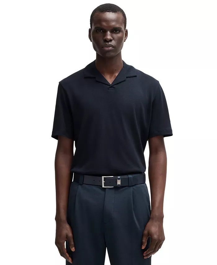 

Мужская хлопковая поло-рубашка свободного кроя из льна Hugo Boss, синий