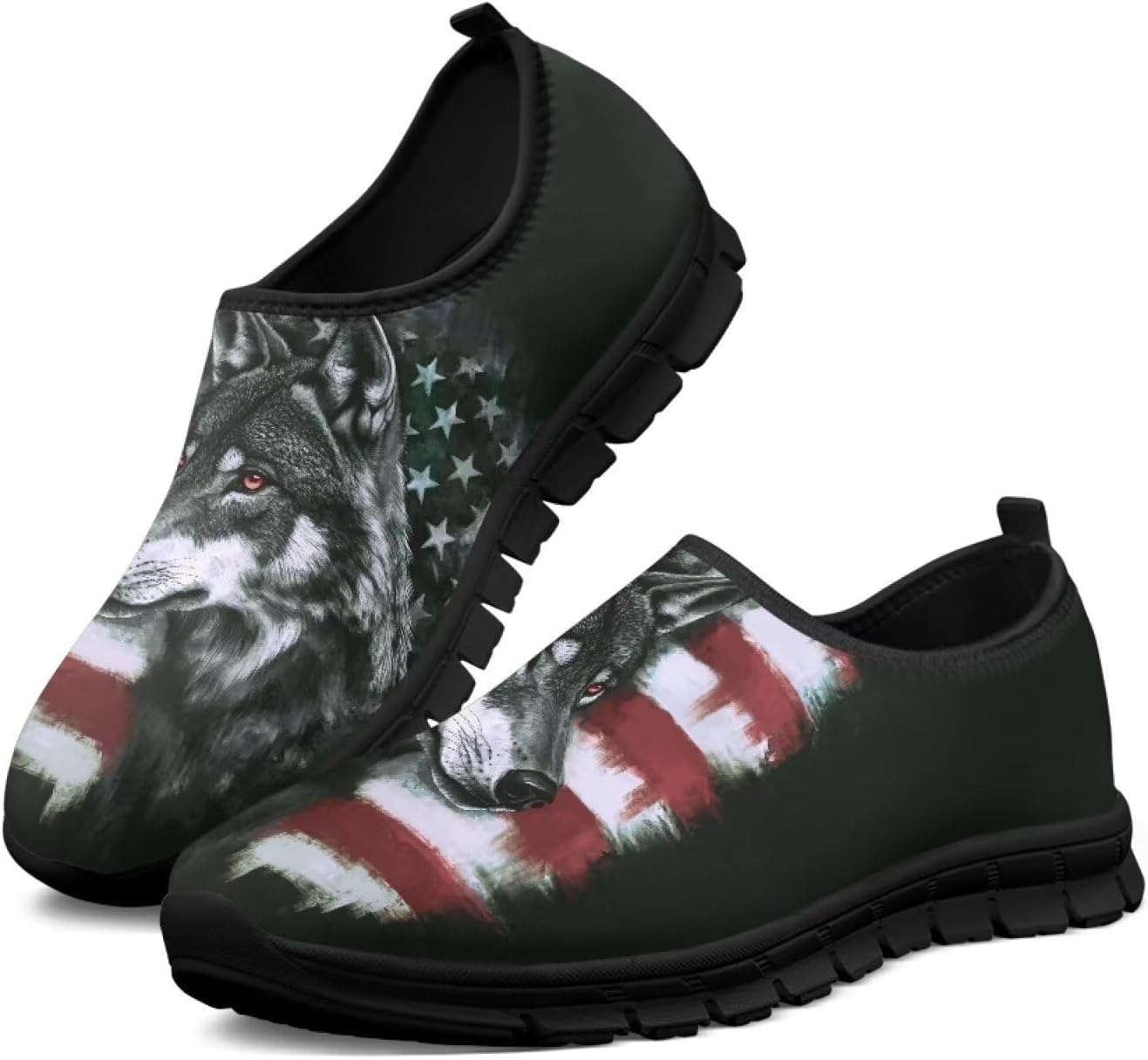 

Мужские слипоны кроссовки легкие повседневные для путешествий прогулок, плоские удобные низкие спортивные туфли для улицы и бега, размеры США 5-14 Qoiuvncy, Wolf Us Flag