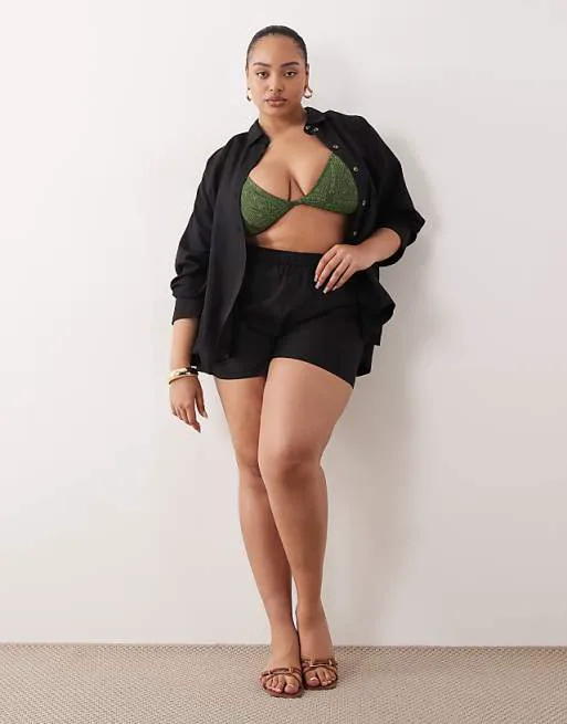 

Черные прозрачные пляжные шорты из льна ASOS DESIGN Curve Ipanema