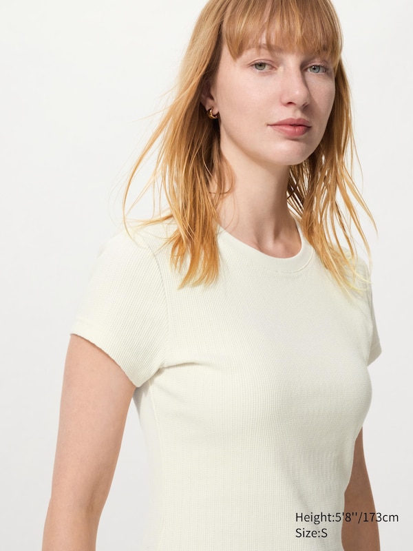 

Мини-футболка рифленая Uniqlo, 01 off white, Белый, Мини-футболка рифленая Uniqlo, 01 off white