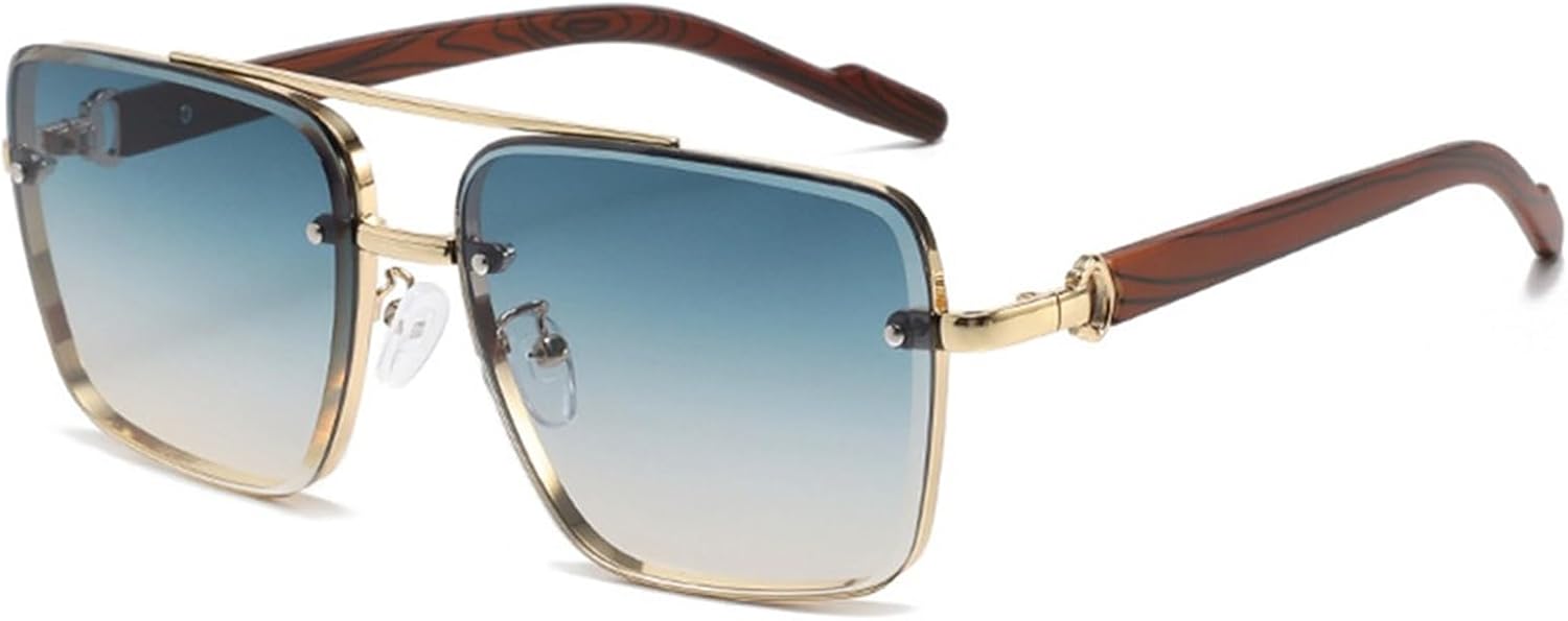 

Солнцезащитные очки с деревянной и металлической оправой и защитой от УФ-излучения UV400 | Градиентные линзы, двойная перемычка | Для женщин и мужчин DSVIGF, Blue Yellow