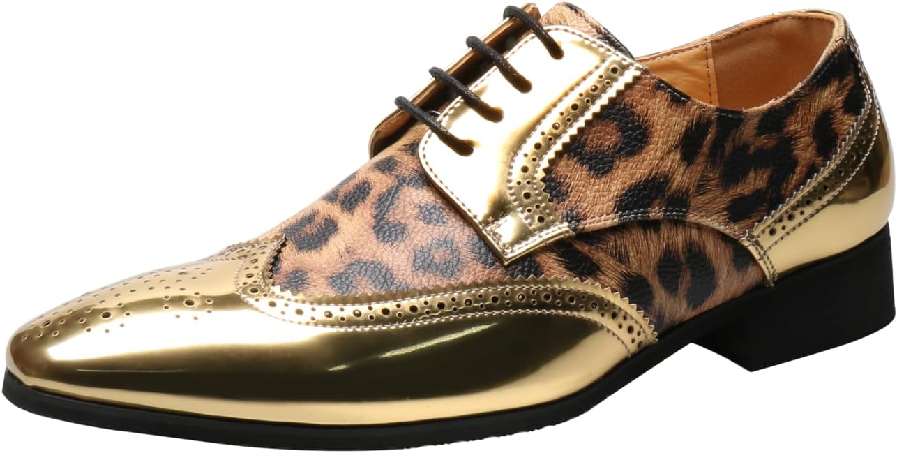 

Мужские оксфорды формальные туфли с текстурой леопарда, туфли дерби с крыльями из глянцевой кожи, модные свадебные туфли на выпускной, современные деловые туфли, роскошные туфли под смокинг Santimon, золотой