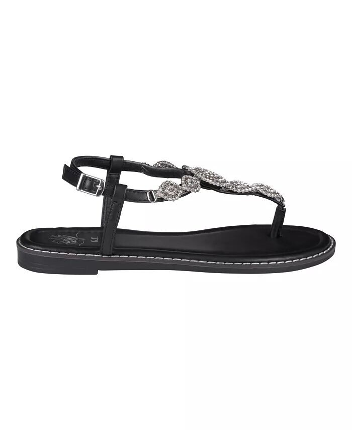 Женские сандалии на плоской подошве с украшением и Т-образным ремешком Cali GC Shoes, черный — фото 2