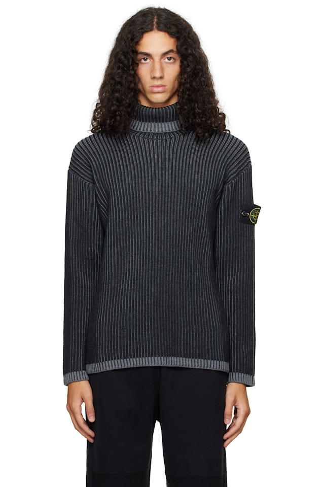 

Ребристый вязаный водолазка с высоким воротом Stone Island, цвет mel charcoal