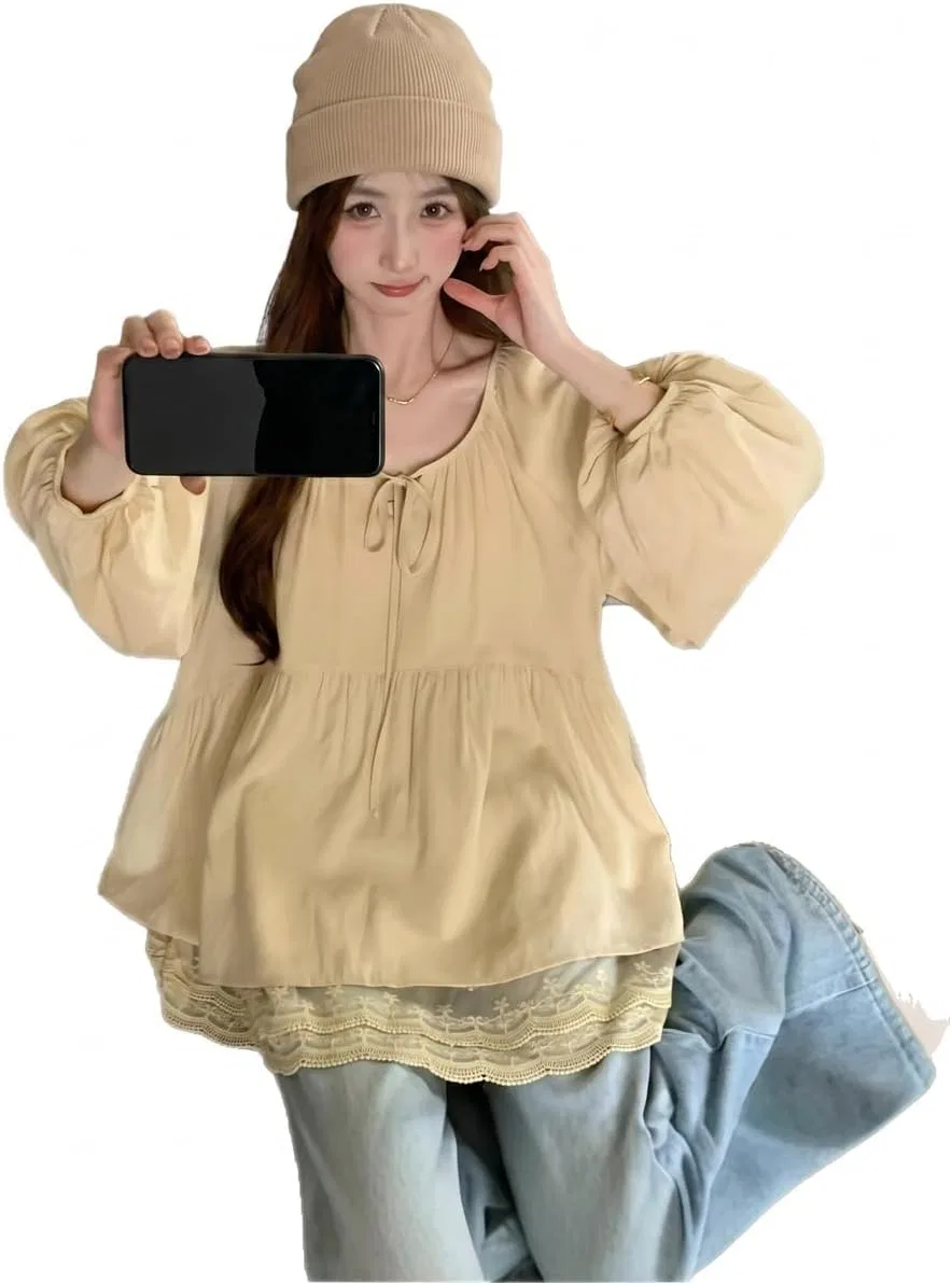 Блуза с кружевом, женская Tunic Blouse, желтый — фото 4