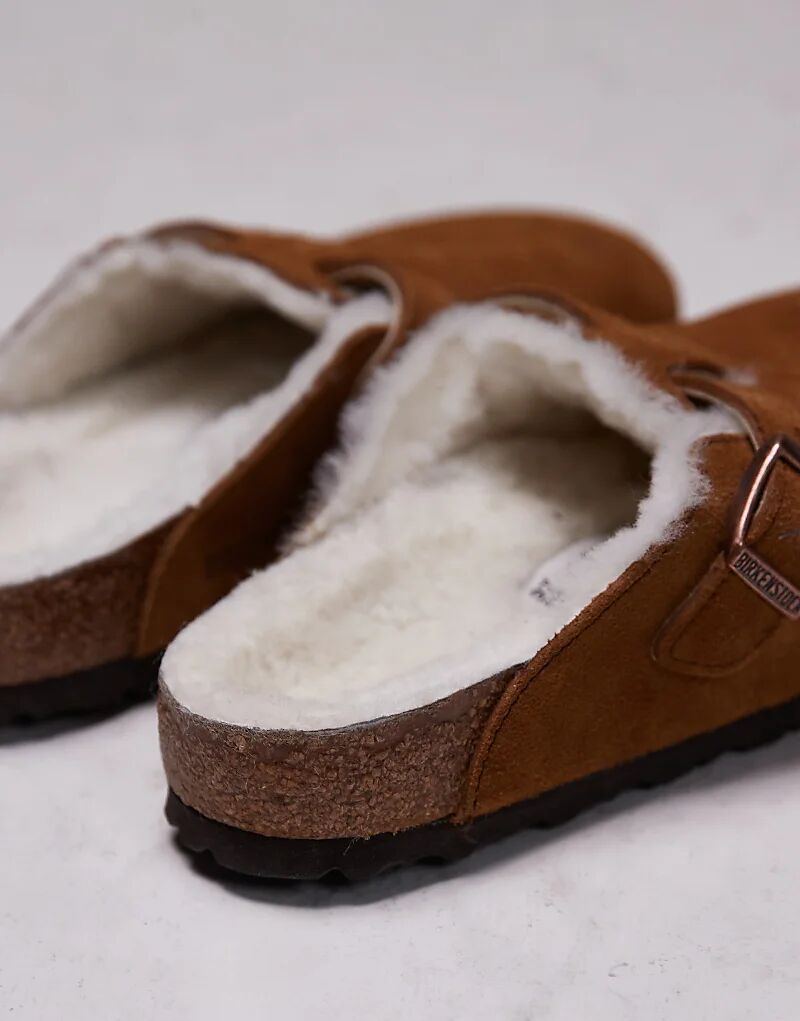 Сабо Birkenstock Unisex Boston с подкладкой из овчины, светло-коричневая замша — фото 3