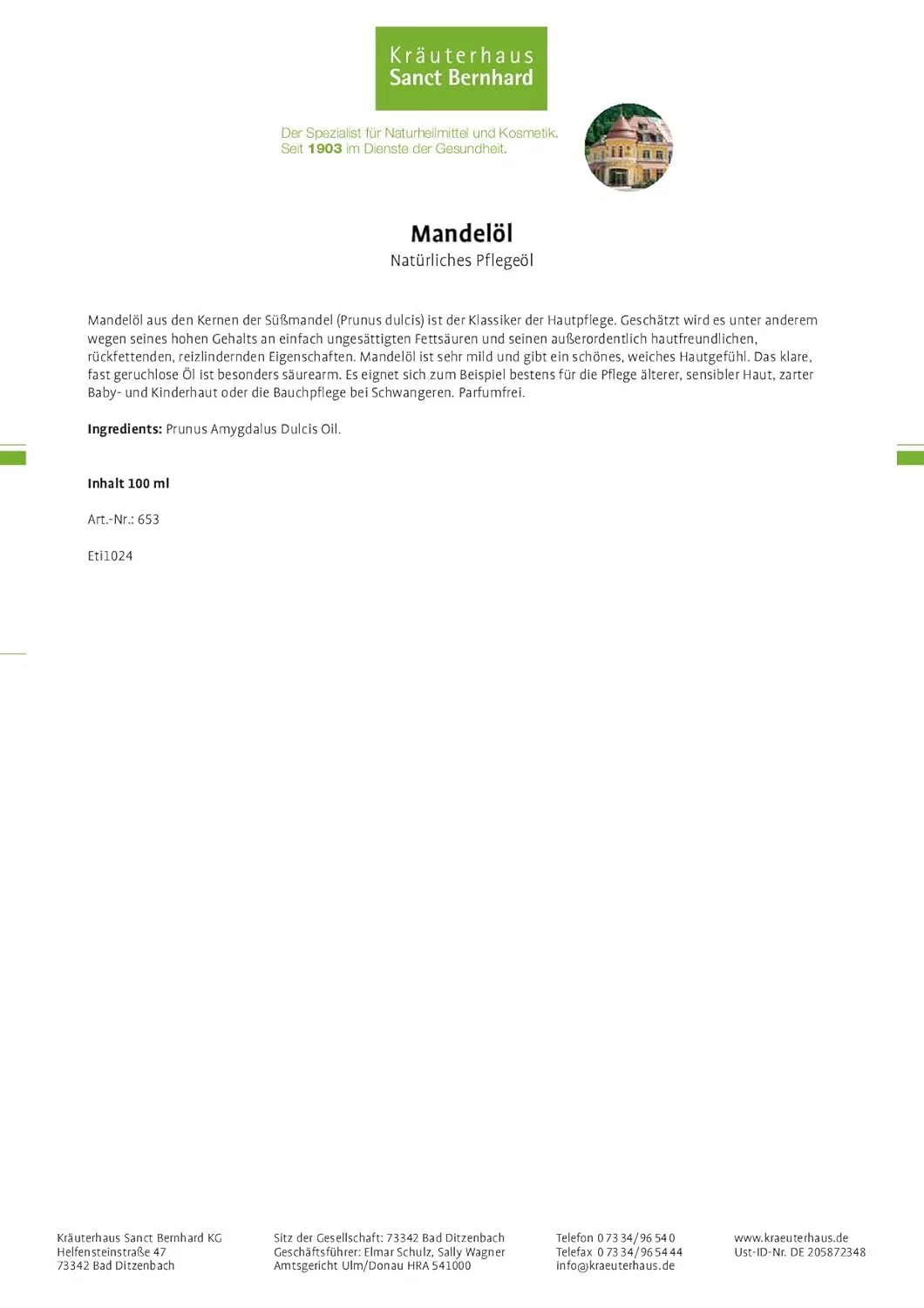 Миндальное масло Sanct Bernhard Natural Care Oil, 2 x 100 мл Sanct Bernhard — фото 2