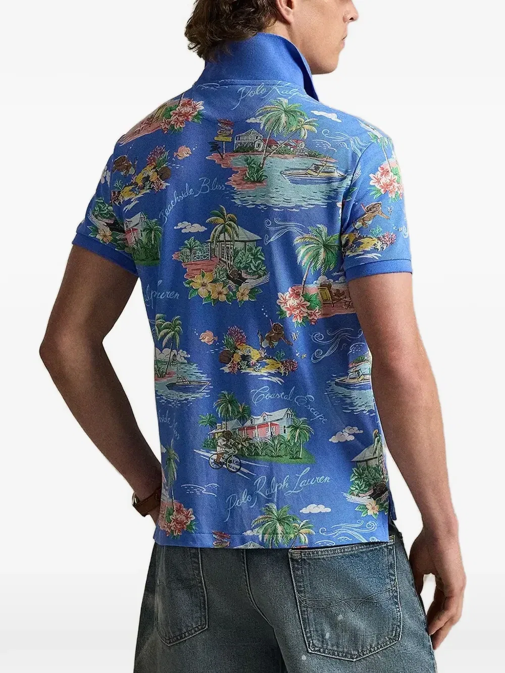 Рубашка поло из трикотажа пике с тропическим принтом POLO RALPH LAUREN, синий — фото 3