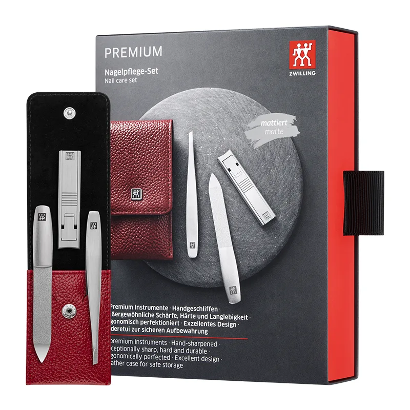 Набор для ухода за ногтями: тонкие щипчики, пилочка и пинцет ZWILLING, Nail Protective Three-Piece Set/Hepburn Red[97119-002-0]