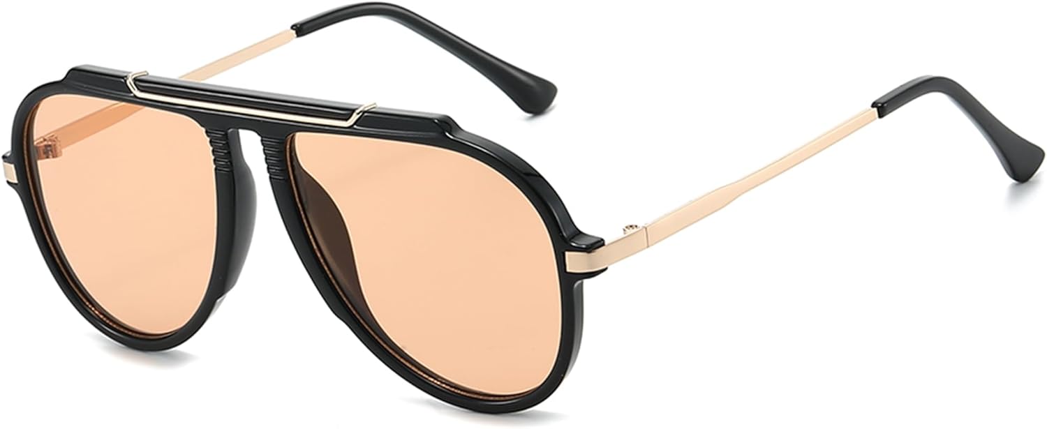 

Солнцезащитные очки-авиаторы Onrtry большого размера для женщин и мужчин в стиле ретро 70-х годов с золотистым металлическим покрытием и крупной оправой, A03 Black Frame - Champagne Lens