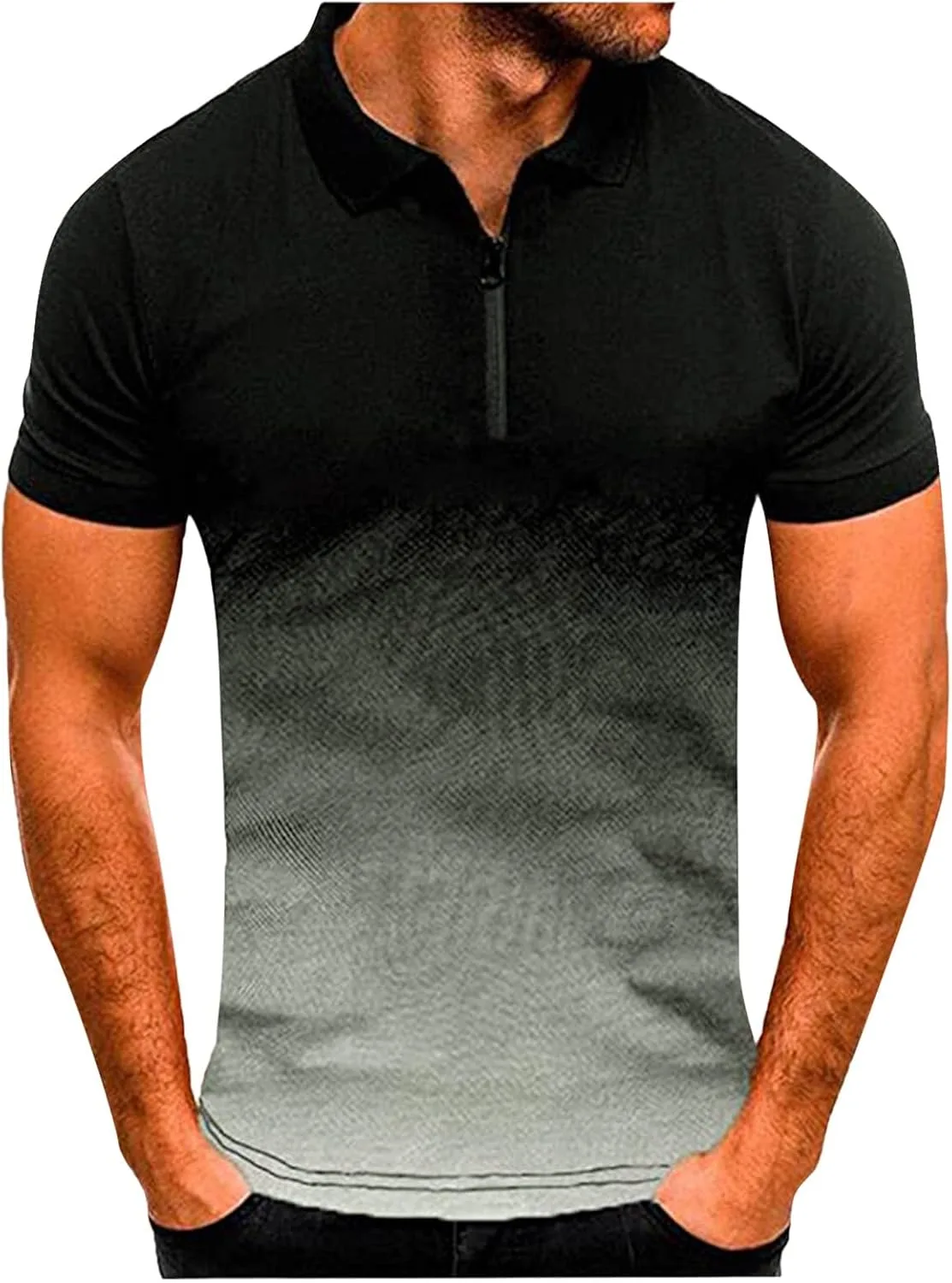 

Мужская летняя рубашка с коротким рукавом casual quarter zip slim fit Thatrich