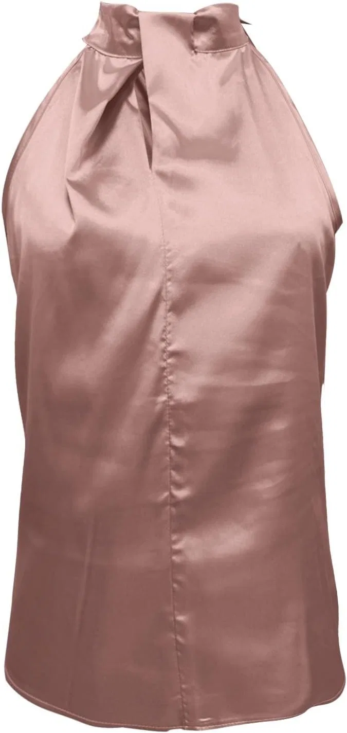Блуза без рукавов сатиновая Keyhole Back Tank Top, светло-розовый — фото 3