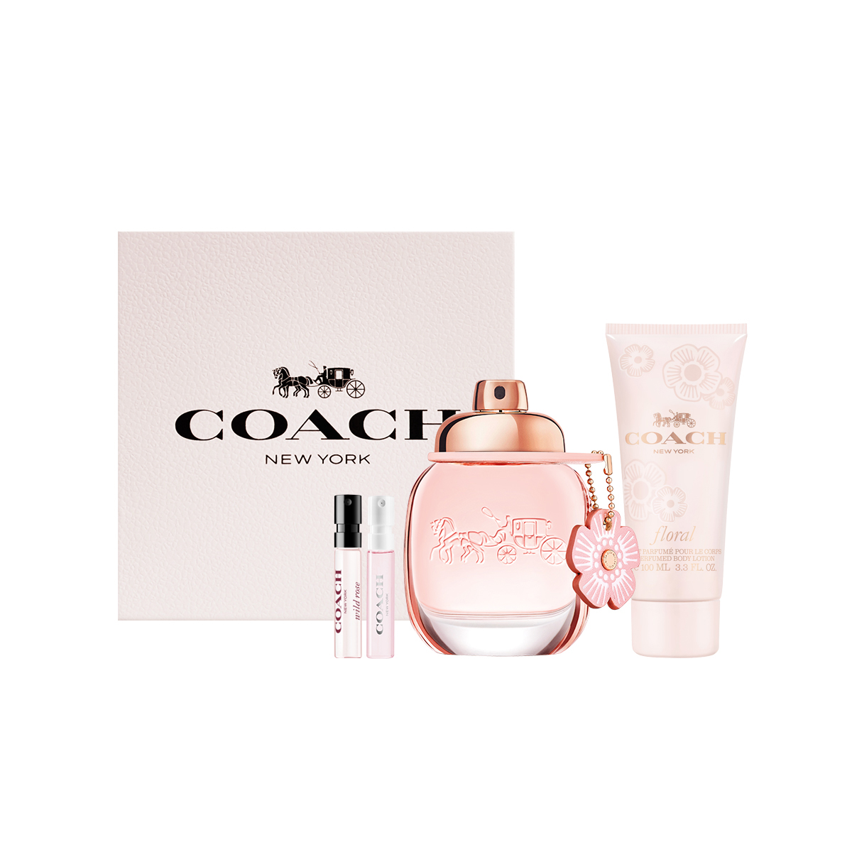 Женские духи Floral Scent Eau De Parfum EDP в подарочном наборе с фруктовым ароматом попурри 30мл/50мл/90мл+100мл+2мл*2 COACH, 90ml set — фото 2