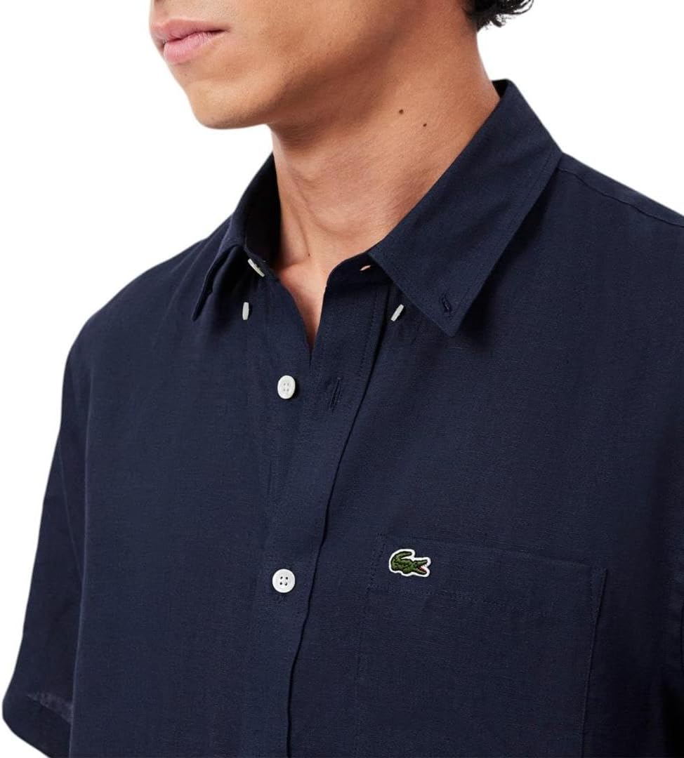 Lacoste мужская повседневная рубашка на пуговицах Regular Fit из льна, Navy Blue — фото 2