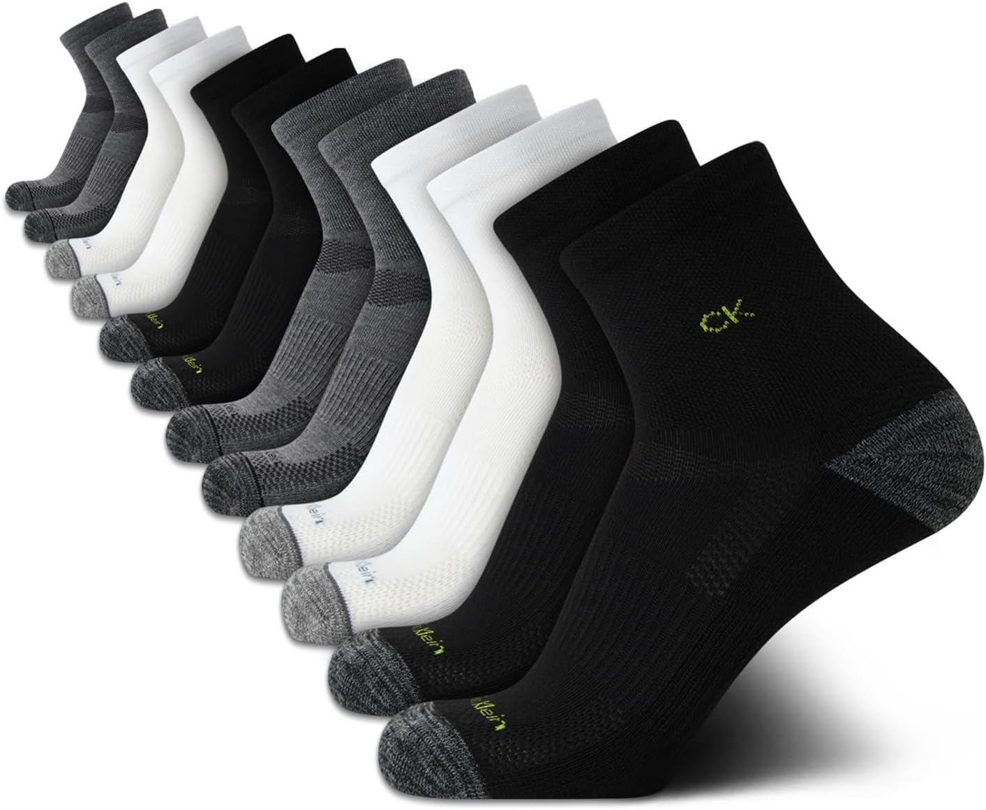 

Мужские носки Calvin Klein Quarter - 12 шт., мягкие, дышащие, с высокой амортизацией, спортивные носки для мужчин с поддержкой свода стопы, Black Grey White