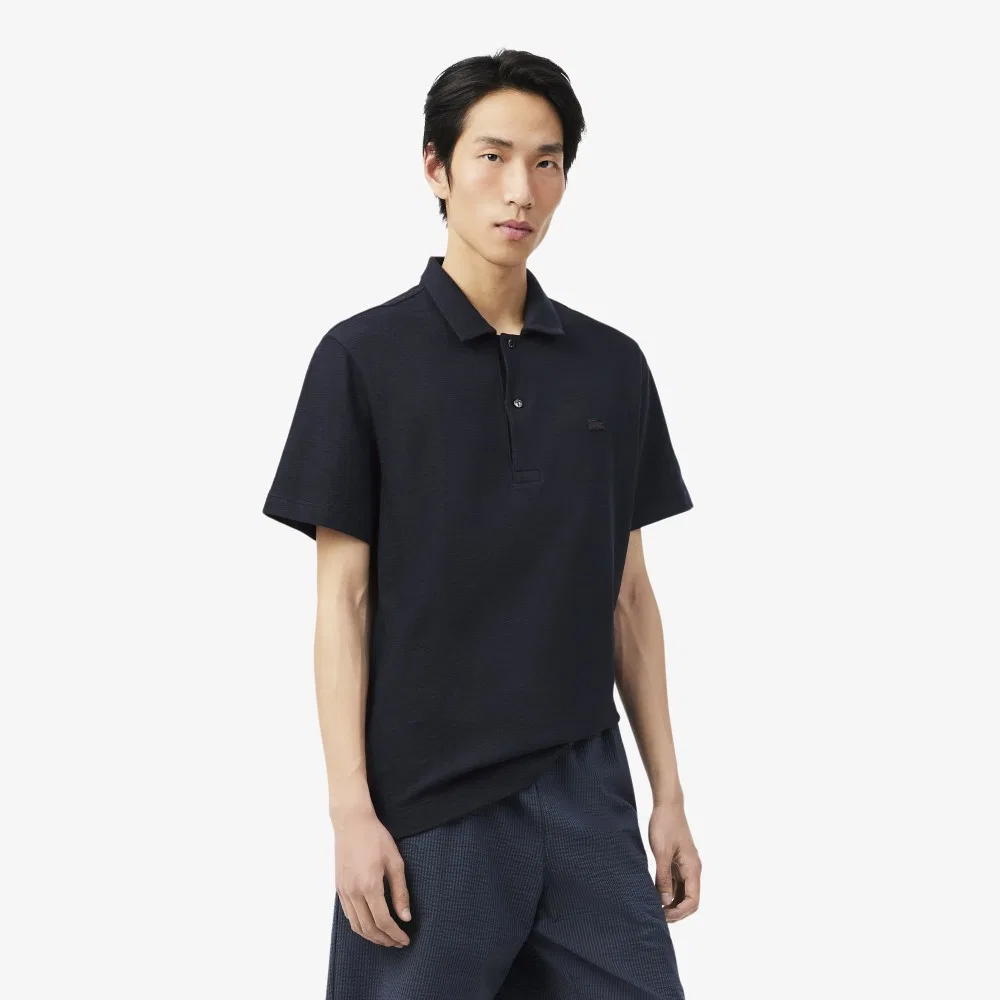 Футболка-поло Lacoste мужская, креповая, с коротким рукавом, темно-синий