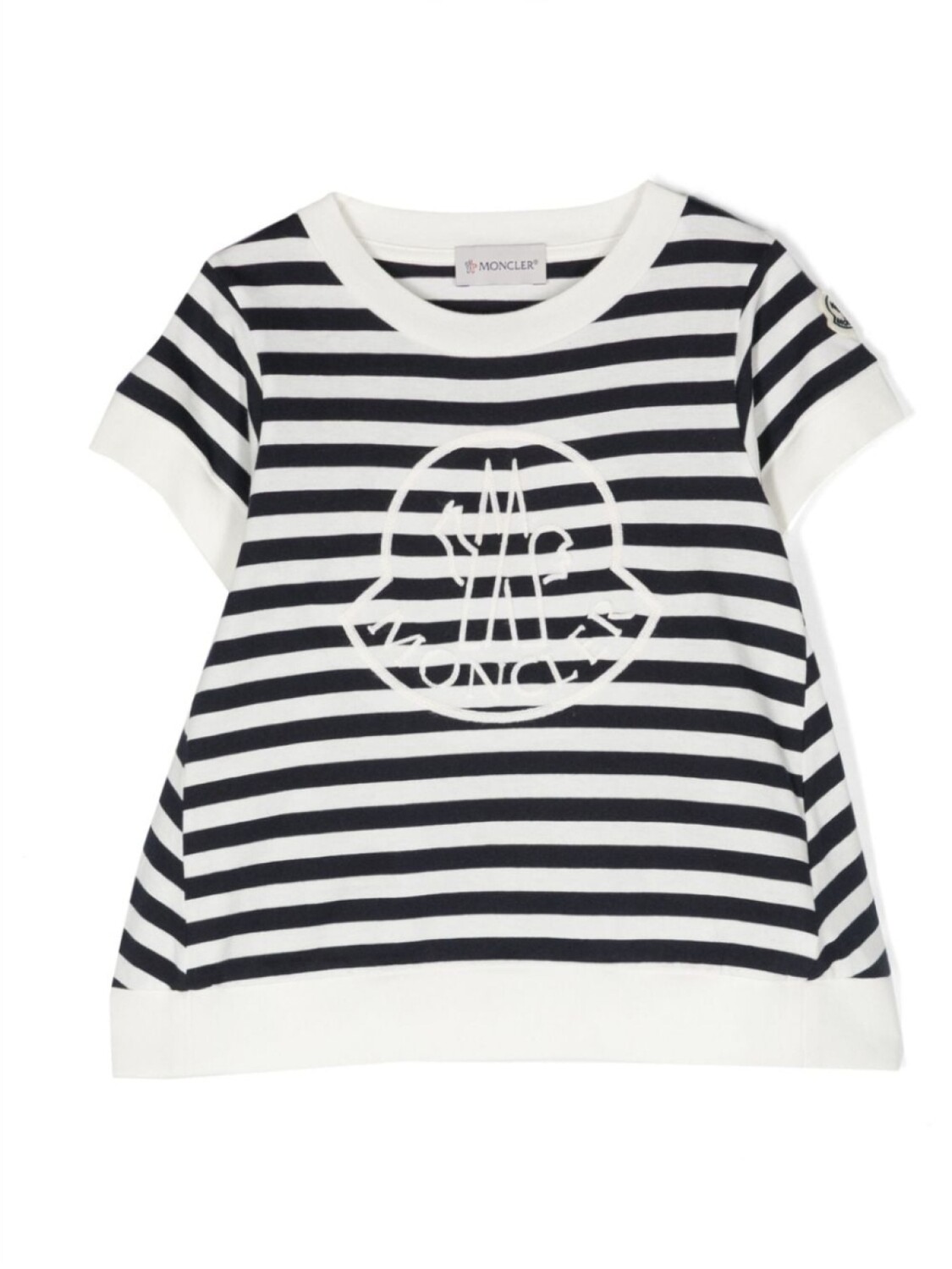 

Moncler Enfant полосатая футболка с вышитым логотипом, синий