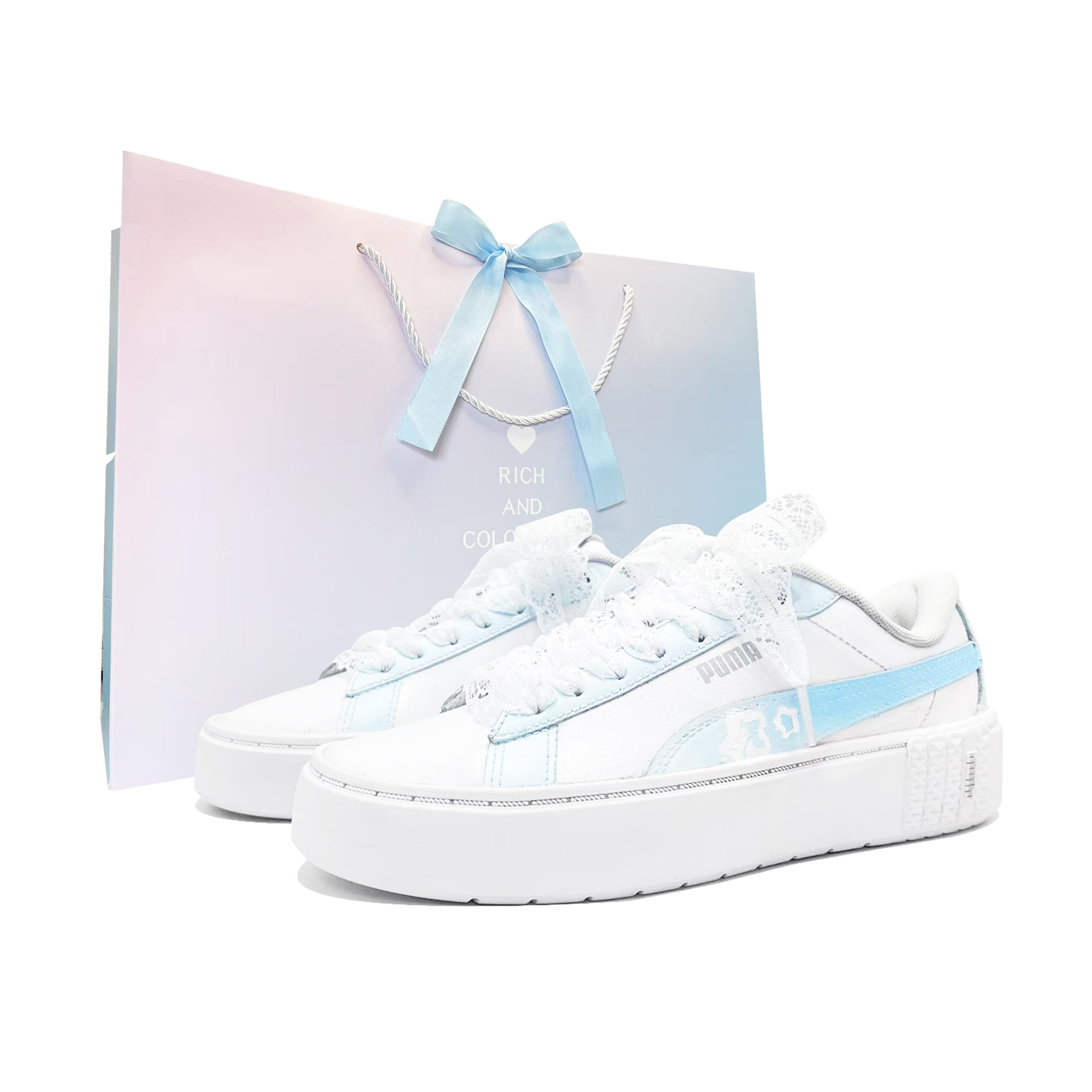

PUMA Кроссовки для скейтбординга Smash Platform Lace Sea Salt Unisex, устойчивые к истиранию, низкие, сине-белые
