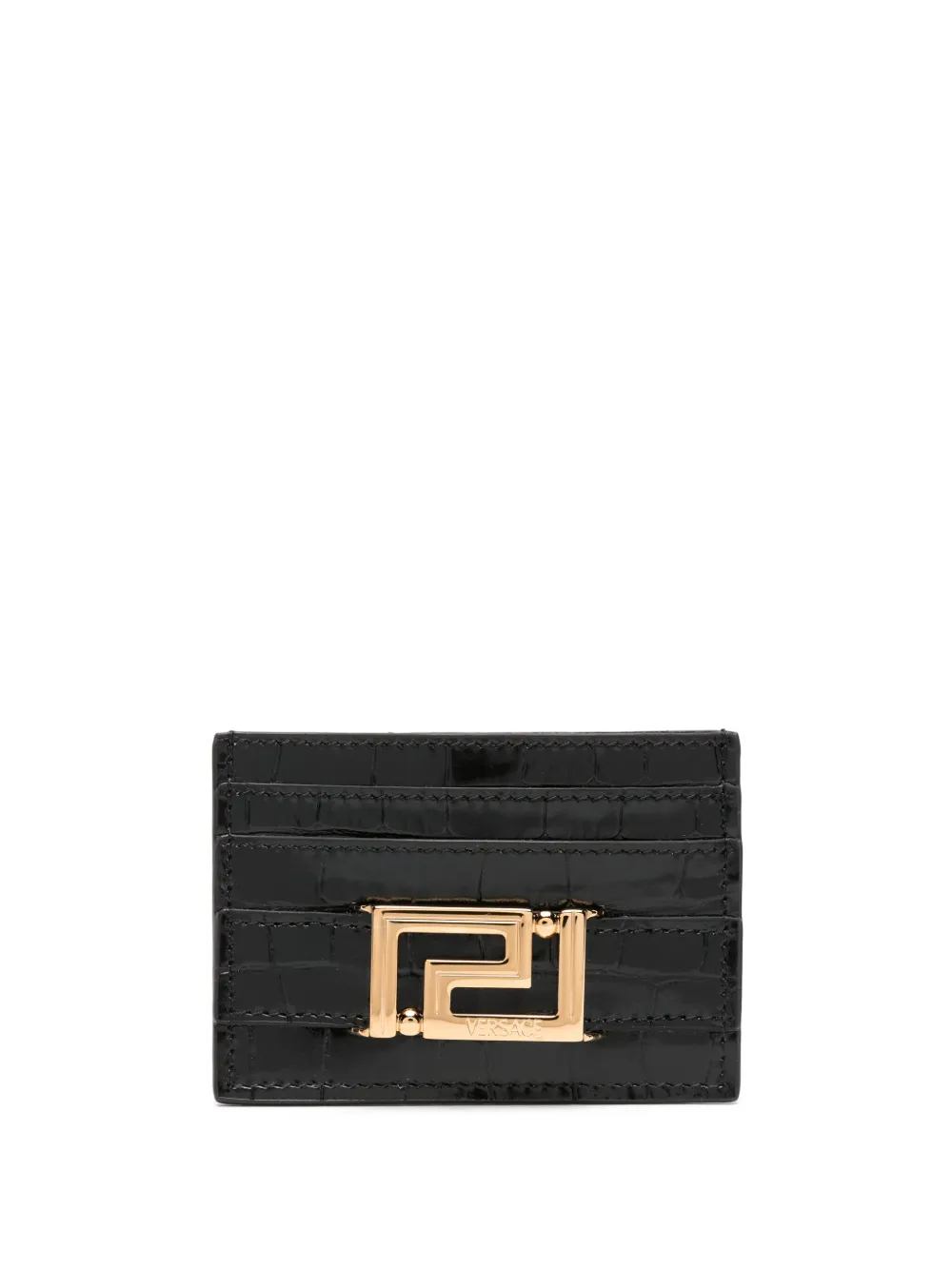 

Кардхолдер Greca Goddess с тиснением под крокодила VERSACE, черный