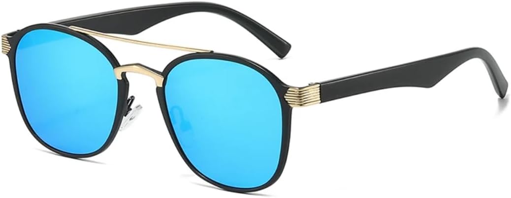 

Солнцезащитные очки с двойной перемычкой для женщин и мужчин, роскошные, в стиле ретро, ​​с градиентным покрытием, защита от УФ-излучения UV400 TVTBBVV, Black Blue Mirror