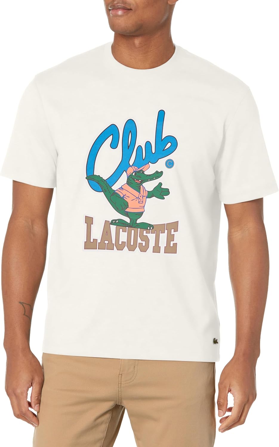 

Мужская футболка Lacoste с круглым вырезом, коротким рукавом, свободным кроем и графическим принтом, Farine