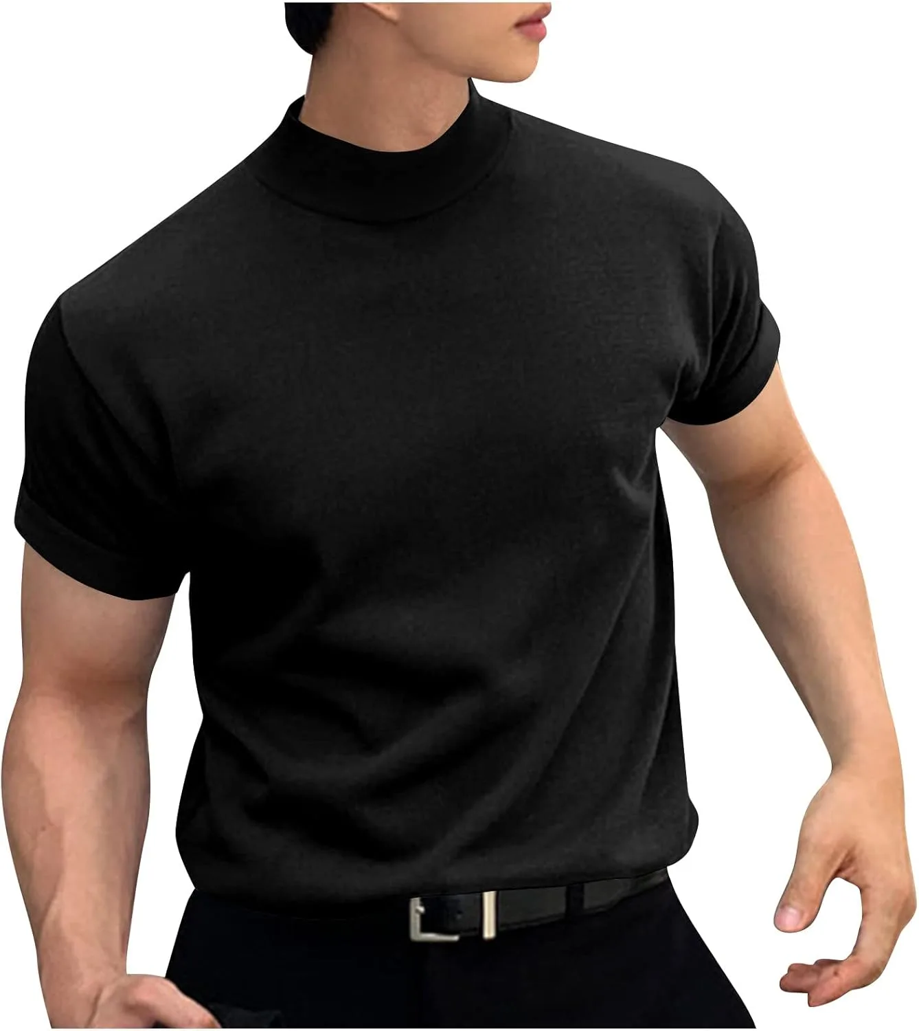 

Ymosrh мужская футболка с коротким рукавом и воротником-стойкой, Slim Fit, цвет однотонный, размеры M-5XL