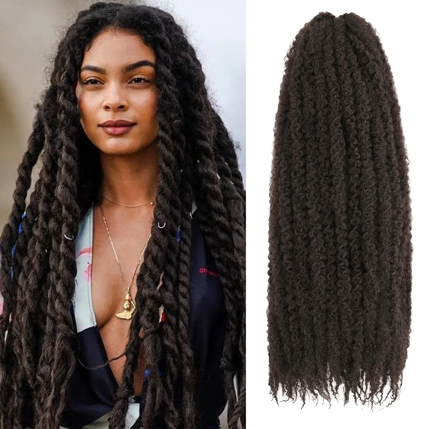 Синтетические афро-кудрявые волосы Marley Twist Hair 24" в оттенке темно-коричневый Mscat, 4#