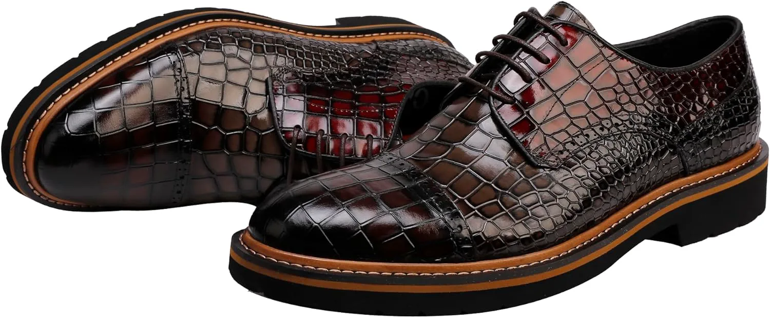 

Мужские пенни-лоаферы, кожаные оксфорды деловые броги, узор под крокодила ChrisLOOK, серый