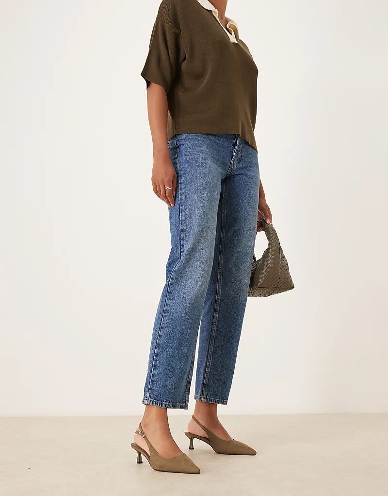 Туфли ASOS DESIGN Wide Fit Skip с открытой пяткой и каблуком-рюмочкой из замши оливкового цвета — фото 2