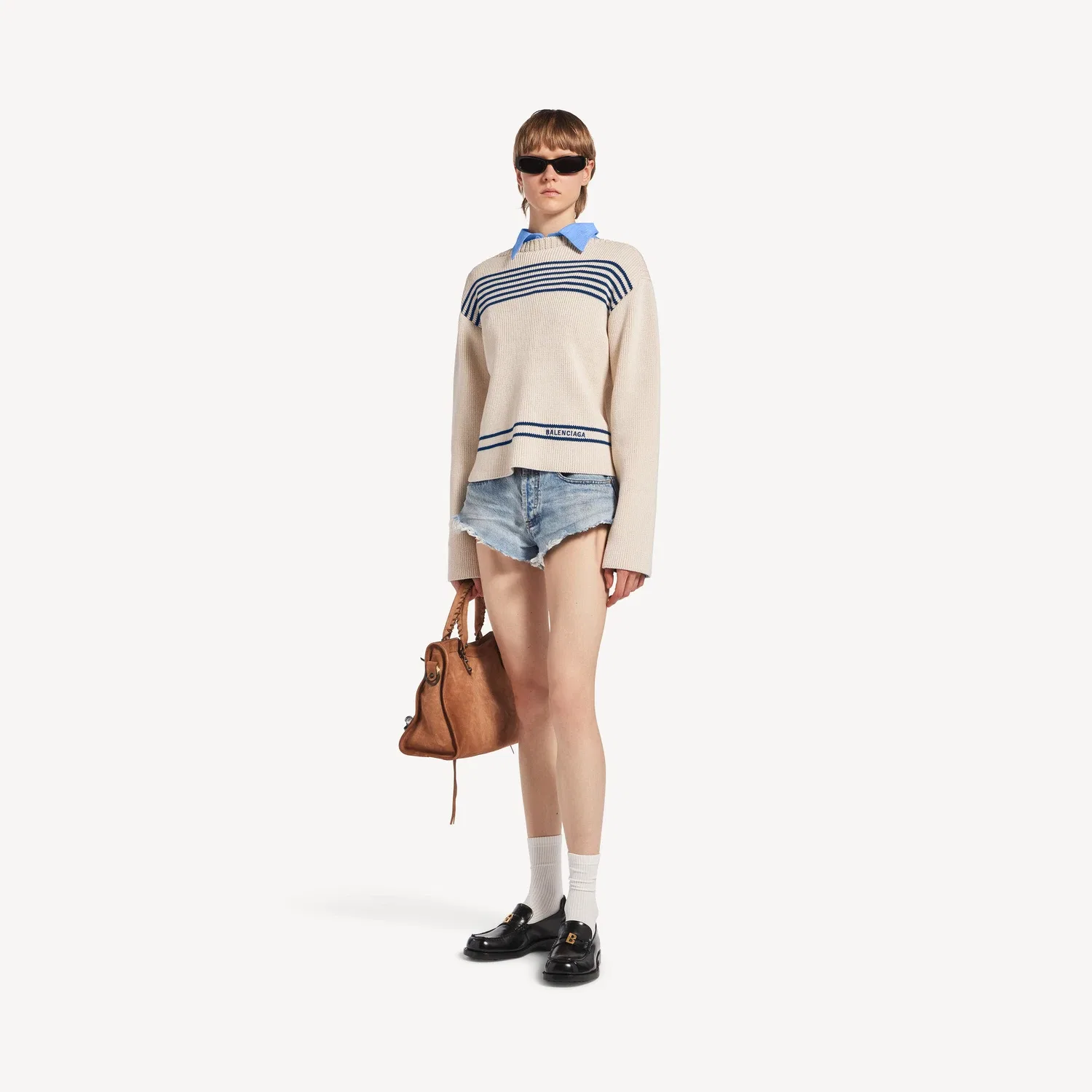 Женские мини-шорты Balenciaga цвета выбеленного светло-голубого — фото 2