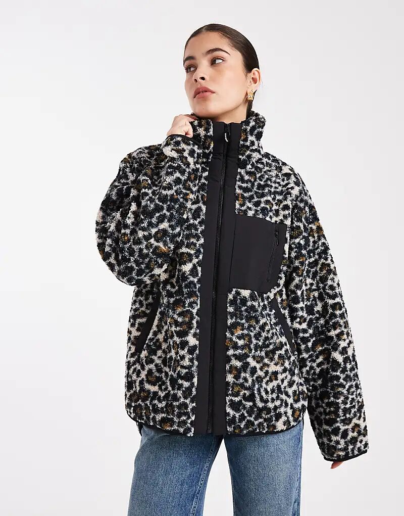 

Куртка South Beach с принтом бордового цвета и карманом, с леопардовым принтом