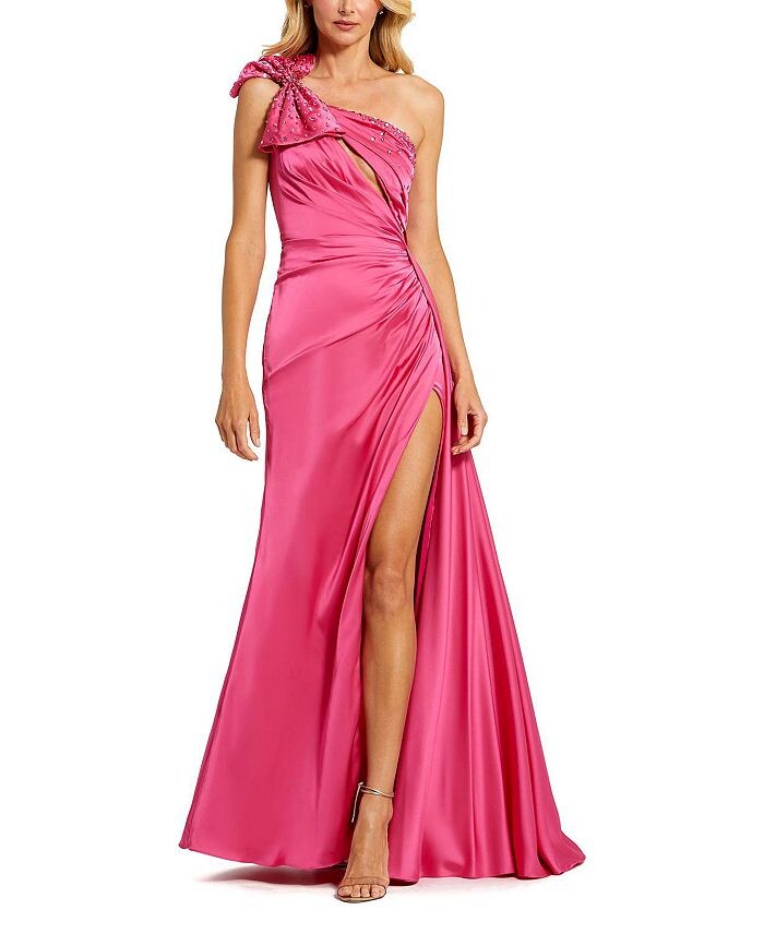

Mac Duggal атласное платье на одно плечо с декорированным бантом, розовый