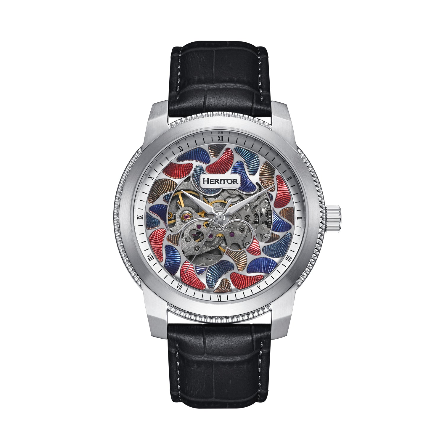 

Часы Emmanuel Semi-Skeleton с кожаным ремешком Heritor Automatic, серебряный