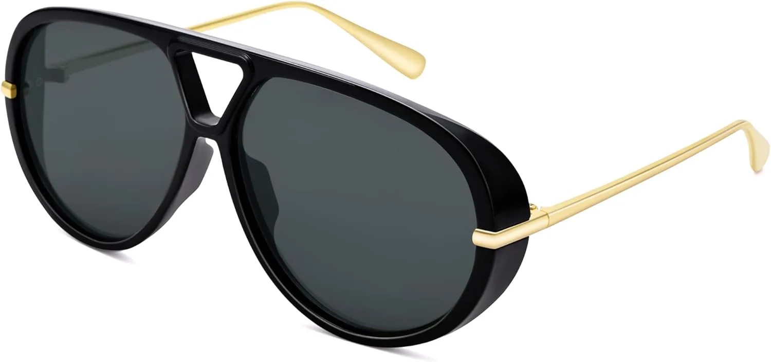 

NULOOQ Модные солнцезащитные очки-авиаторы большого размера для женщин и мужчин в стиле ретро, ​​большие солнцезащитные очки-щитки, C5* Black Frame/Gray Lens