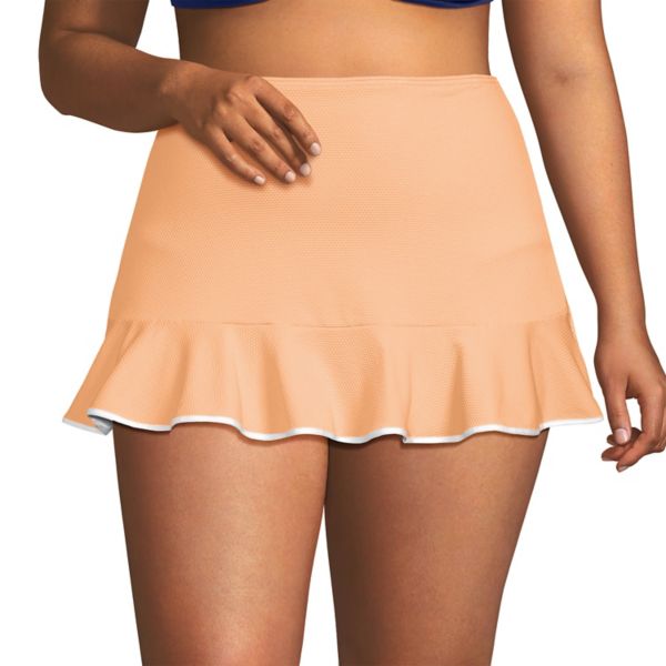 

Плавки мини с рюшами по низу из пике больших размеров Lands' End, цвет orange mist white