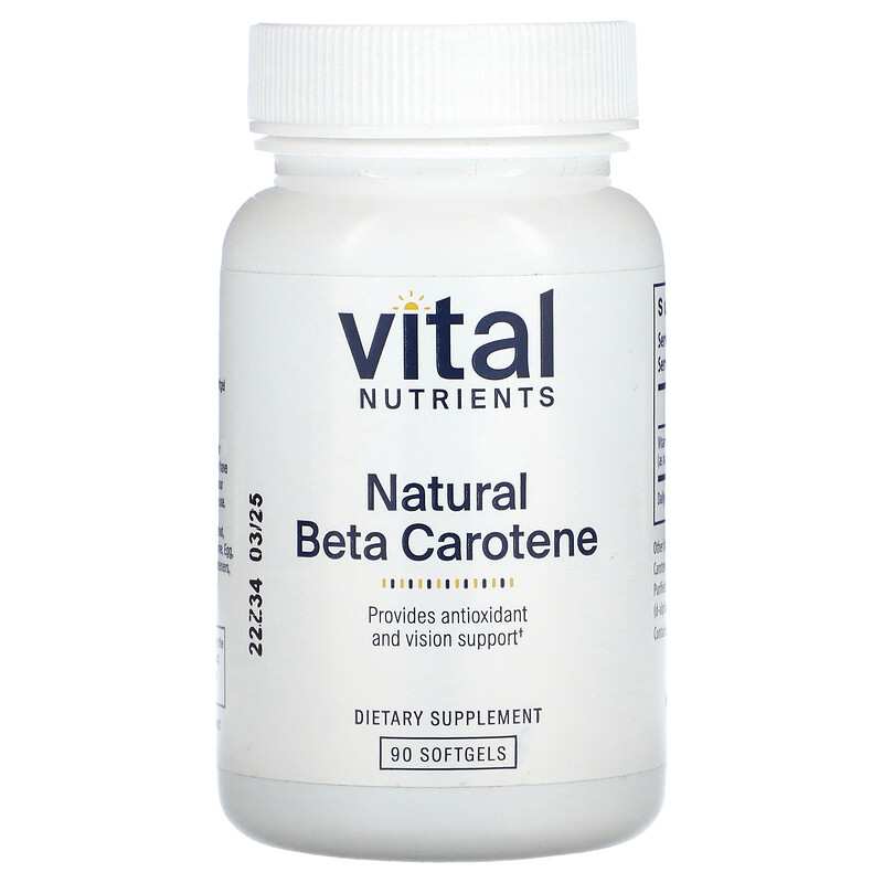 

Vital Nutrients, Натуральный бета-каротин, 7500 мкг RAE, 90 мягких таблеток